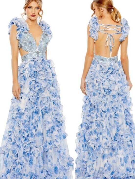 Mac Duggal Dresses & Skirts - NWT Mac Duggal Floral Lace Up Tie Back Ruffle Shoulder Embellished Gown 2220